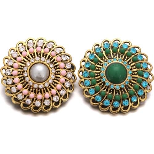 Wholesale w055 Moon 18mm 30mm rhinestone metal button for snap button Bracelet Necklace Jewelry For Women Silver jewelry