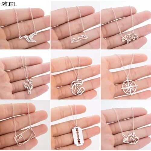 Stainless Steel Necklaces for Women Trend 2021 Mom Baby Bear Ocean Cactus Compass Hummingbird Necklace Jewelry Accessories Gift