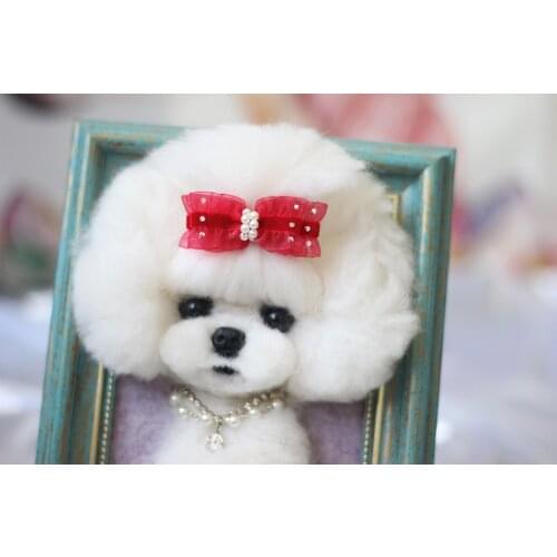 Pet headdress flower hairpin Dog lace pearl dot drill, pet double bow clip multi-colored 20pcs