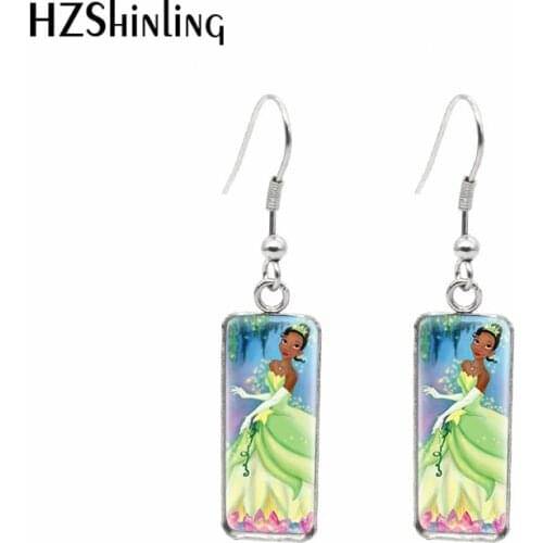 Princess and The Frog tiana Cartoon Paintings Rectangular Hook Dangle Drop Earrings Fashion Jewelry