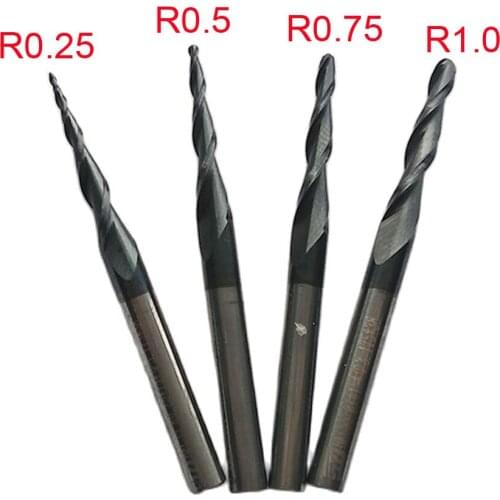 R0.25-R1xD4x50L-2F HRC55 Tungsten solid carbide Carving Tapered Ball Nose End Mills cone milling cutter