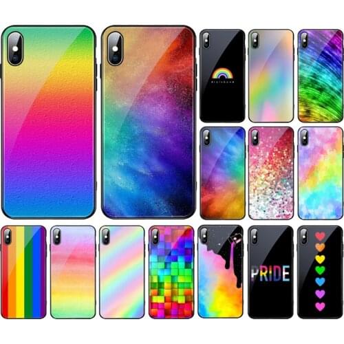Rainbow LGBT Pride sparkle Tempered Glass Phone Case For Apple iphone 12 11 Pro Max XS XR X 8 7 6 6S Plus SE2 Coque Case