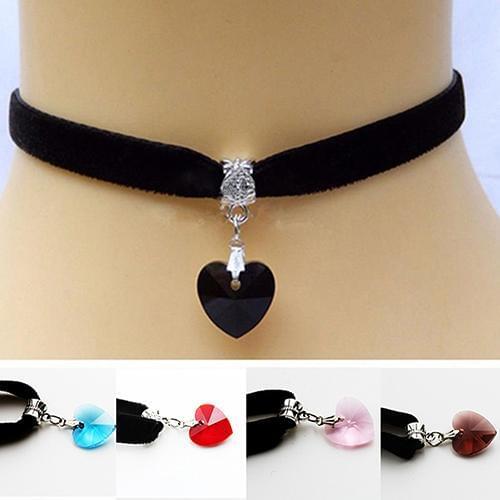 Retro Gothic Handmade Shiny Love Heart Rhinestone Pendant Choker Short Necklace 2020