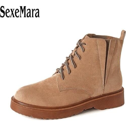 SexeMara New Arrival Women High Winter Boots Lace Up Med Heel Ankle Boots Short Plush Autumn Winter Warm Shoes Plus Size 34 43