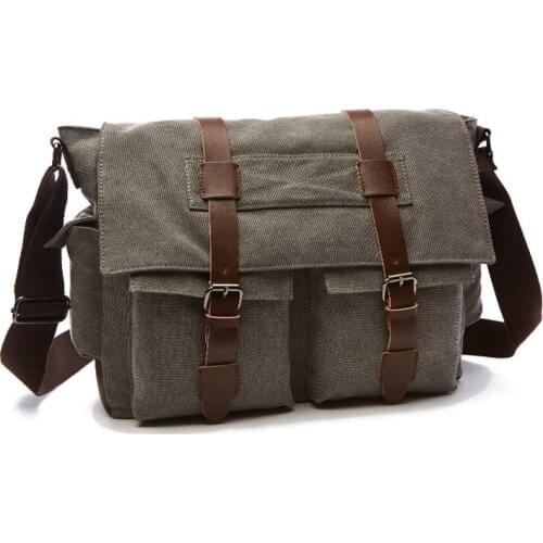 Tool bag horizontal square flip canvas diagonal bag mens casual wear-resistant satchel retro messenger bag Interior Slot Pocket