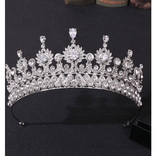 SLBRIDAL Alloy Rhinestone Crystal Cubic Zircon Bridal Tiara Princess Crown Wedding Hair Accessories Women Dress Prom Jewelry