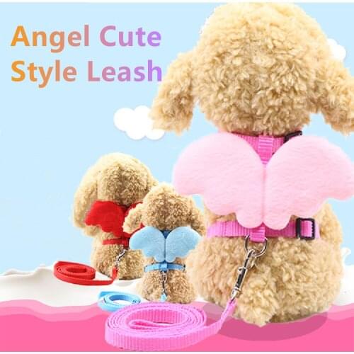 Breathable Polyester Cute Angel Wing Pet Dog Leashes And Collars Set Adjustable Harness For Small Dogs Cats Puppy Teddy Perro