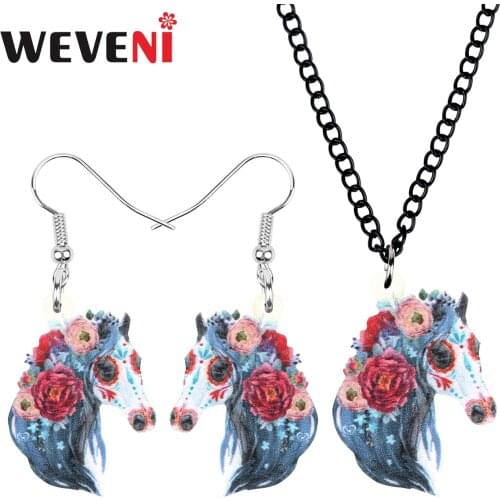 WEVENI Acrylic Halloween Floral Unicorn Jewelry Sets Flower Earrings Necklace For Women Lover Funny Festival Gift Accessories
