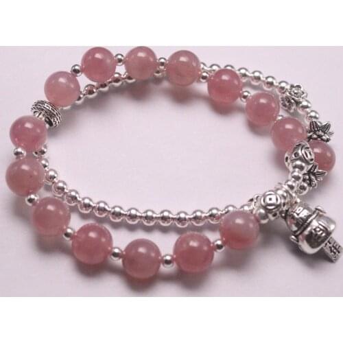 Real Silver 925 Bracelet Chain For Women Girl Silver 4mm Small Beads 8mm Pink Crystal Beads Lucky Bracelet 16-17cmL Charms Cat