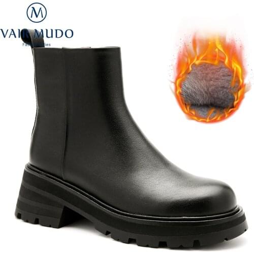 VAIR MUDO Ankle Boots Shoes Thick Bottom Waterproof Platform Round Toe Fashion Boots Genuine Leather Modern Boots Shoes DX175-C
