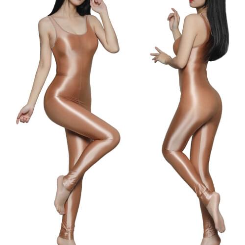 Metelam Womens High Elasitc Shiny Sleeveless Zipper Crotch Open Romper Bodycon Bodysuit Wet Look Jumpsuit