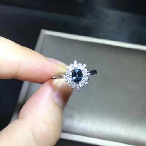 Lovely grace Sun flower Natural blue sapphire gem Ring S925 Silver Natural gemstone Ring girl Womens party gift wedding Jewelry