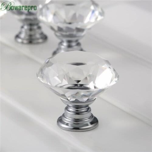 30mm diamond shape Crystal Glass Door Drawer Wardrobe Pull Handle glass furniture handle kitchen Handles +3Pcs Screws 22/25/30mm