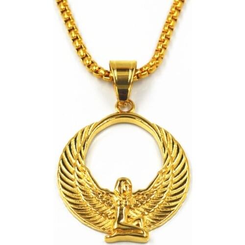 Anniyo Fab Egyptian Goddess Pendant Necklaces Gold Color Wing Chains Ankh Bib Wicca Pagan Jewelry Egypt Religion