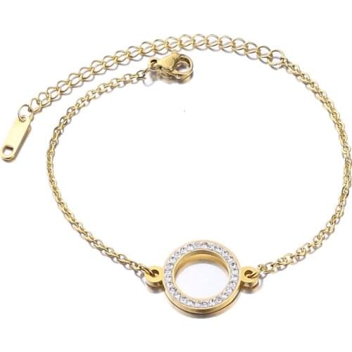 Stainless Steel Gold Crystal Zircon Chain Bracelet Adjustable Simple Round Charms Bracelet for Women 2020 Steel Jewelry bracelet