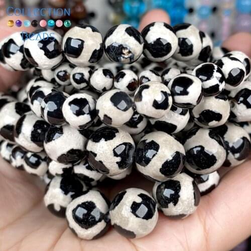 Natural Stone Soccer Tibetan Dzi Agates Beads Loose Spacer Round For Jewelry Making 6-12MM DIY Bracelet Accessories Wholesale