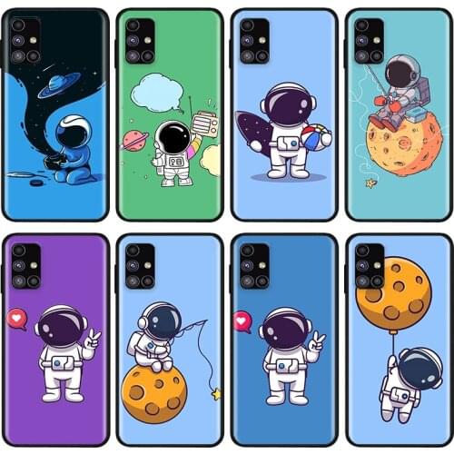 Cartoon happy astronaut For Samsung Note 20 10 8 9 M02 M31 S M60S M40 M30 M21 M20 M10S F62 M01 Ultra Pro Plus Phone Case
