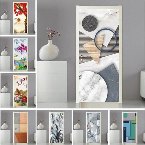 Home Interior Decoration Door Stickers Waterproof PVC Self-adhesive 3D Hand-painted Abstract Geometric Art Wallpaper For Doors