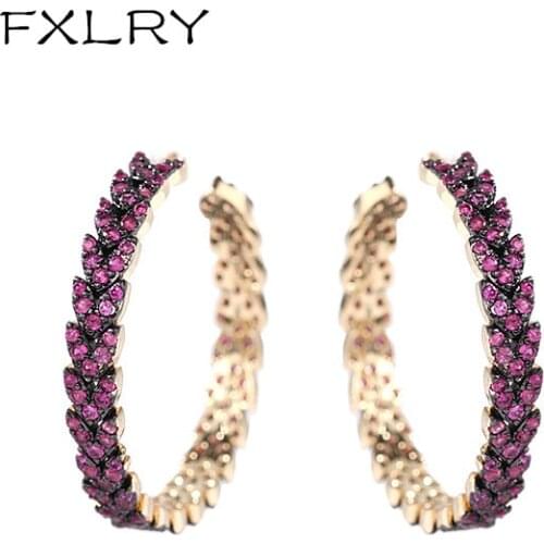 FXLRY High Quality Purple Wheatear Cubic Zirconia C Drop Earring for Women Jewelry