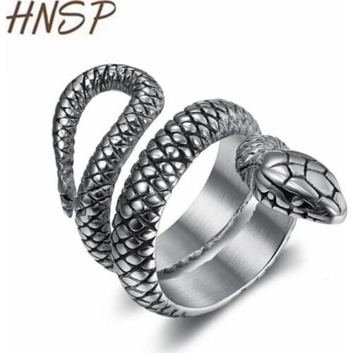 HNSP Punk Snake Ring For Women Men Adjustable Finger Rings Black Silver Color Goth e Girl Boy Gift Wholesale