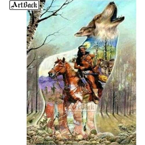 Full square / round 5d diamond painting wolf watercolor horse picture diamond mosaic horse animal diy 3d diamond embroidery