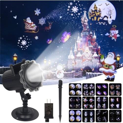 12 Patterns Snowflake/Snowman Laser Light Christmas Laser Projector Animation Effect IP65 Indoor/Outdoor Halloween Projector LED