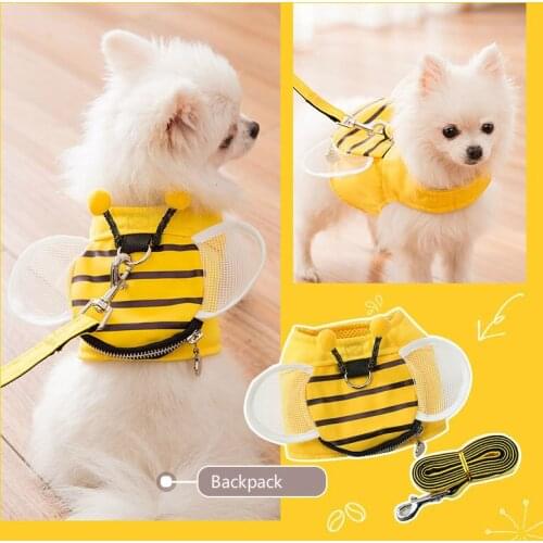 Pet Dog Harness Cute Carrier Canvas Bag Backpack Travel Outdoor Hiking Little Bee Shape Saddlebag with Leash Pet Supplies