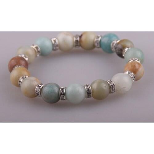 Fashion Women Dress Armband 10mm Amazonite Natural Stone Crystals Spacer Charm Bracelet