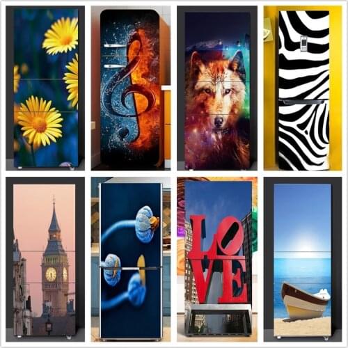 Modern Design Art Fridge Sticker Refrigerator Wrap Freezer Music Fridge Door Cover Wallpaper Home Living Kitchen Accessories