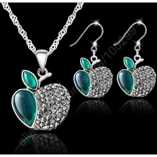 Charming Fast Ship Jewelry Sets Retro Tai Silver Mosaic Big Apple Shaped Necklace Hook Earrings Sets For Women/girls Gifts