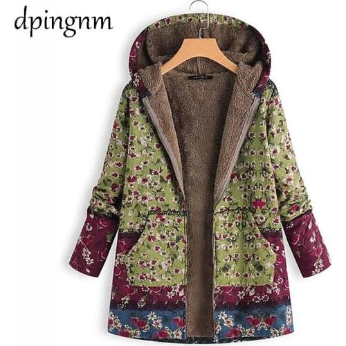 Women Winter Coat 2018 Casual Loose Print Patchwork Plus Velvet Thick Outerwear Tops Warm Long Denim Padded Jacket Female