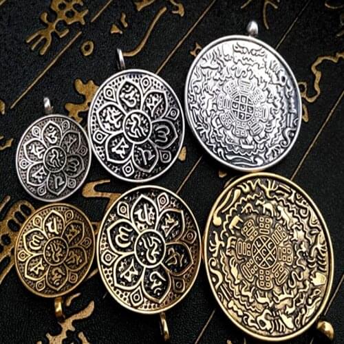 Tibetan Silver Inlaid Jiugong Brand with Buddha Beads Decoration Bagua Car Hanging Pendant