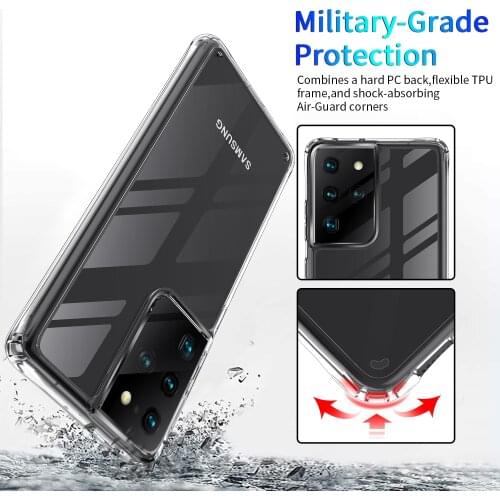 High Clear Airbag Military Grade Protection Acrylic Phone Case For Samsung Galaxy S21 S20 Note 20 Ultra S10 Note 10 Plus FE