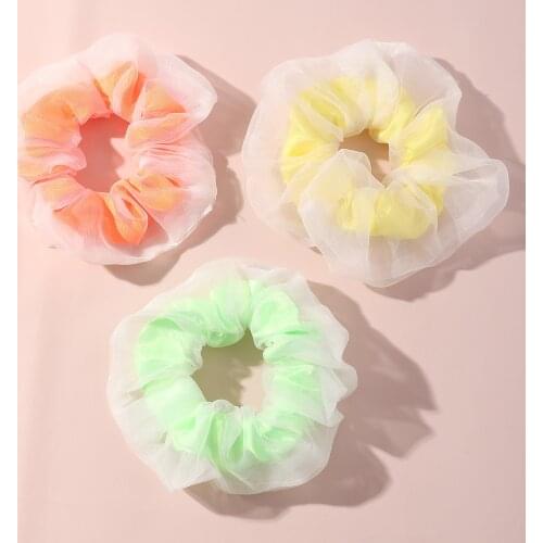 Fashion Organza Double Layered Hair Scrunchies Bright Neon Color Elastic Hair Tie Women Girls Sports Rubber Band Ponytail Holder