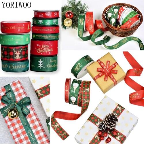 YORIWOO Merry Christmas Ribbon Polyester Wedding Party Decoration DIY Bow Card Gift Package Cake Wrap Sewing Fabric Xmas Tree