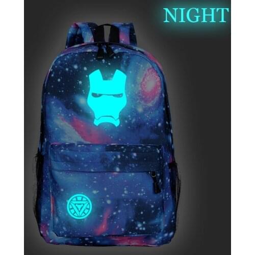 Marvel Student Large-capacity Backpack Iron Man Luminous Printing Travel Backpack Fashion Fluorescent Backpack Gift for Children