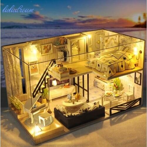 Assembling Diy Doll House Wooden Deluxe Suite Diy Handmade Dollhouse Furniture Kit Room Led Lights Kids Birthday Grownups Gift