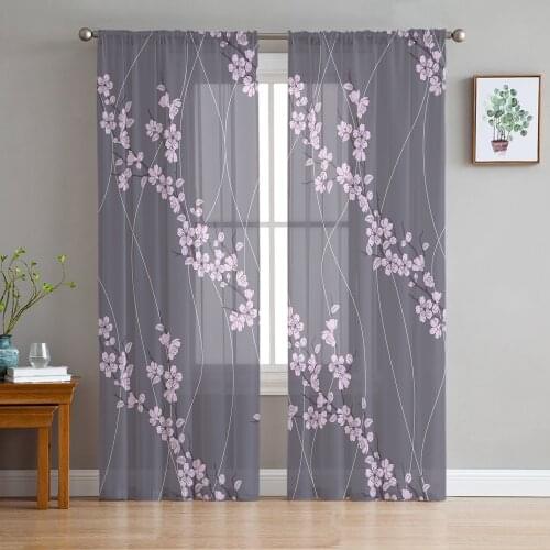 Cherry Blossoms Flower Floral Sheer Curtains for Living Room Modern Voile Curtain Bedroom Tulle Curtains Window Drapes Decor