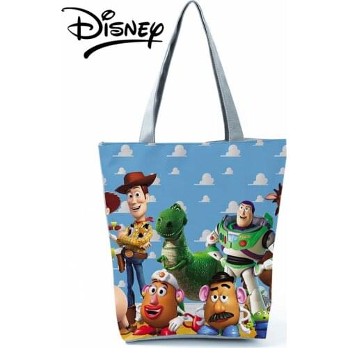 Disney Toy Story Handbags Cartoon Shoulder Bag High Capacity Shoppaing Bag Blue Lady Travel Beach Tote Eco Reusable Storage Bag