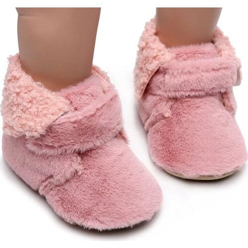 Toddler Kids Baby Winter Fur Boots Soft Sole Plush Lined Slippers Toddler First Walkers with Non-Slip Bottoms 2020 Hot Sale