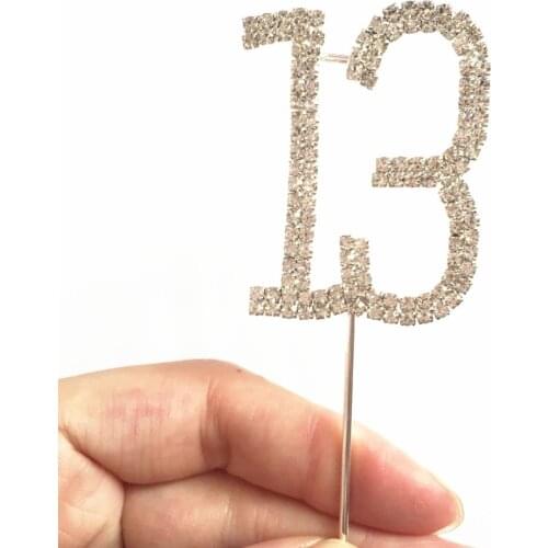 Bar Mitzvah Rhinestone Number 13 happy 13rd Birthday party decoration 5 cm Cake Cupcake Topper Gift Flower Pick