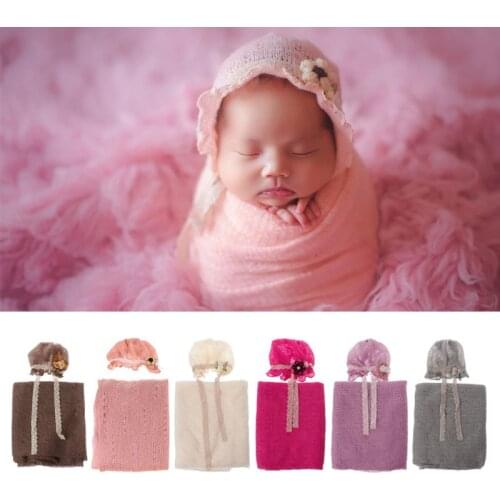 Newborn Photography Props Baby Crochet Costume Photo Caps Stretch Blanket Set baby shower gift photography props accessories