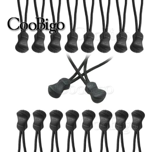 Zipper Pulls Cord Ends Strap Lariat Outdoor Camping Molle Tactical Backpack Sportswear Garment DIY Accessory Plastic Black 10pcs