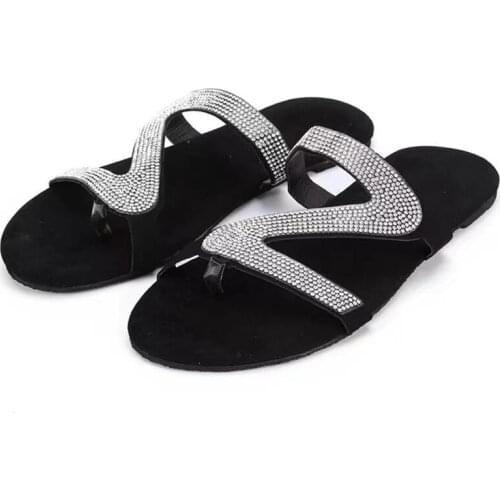 Women Glitter Crystal Slippers Plus-size Slip On Flats Anti-slip Roman Slippers Flat Outdoor Sandals Shoes Drop Shipping 2021