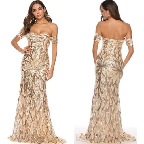 2019 Spring Summer Sexy Women Embroidery Sequined Party Dresses Vintage De Verano Strapless Short Sleeve Maxi Long Dress Vestido