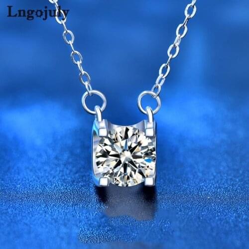Genuine 925 Sterling Silver 1 Carat Moissanite Pendant Necklaces For Women Bride Wedding Party Solid Silver 925 Jewelry Gift