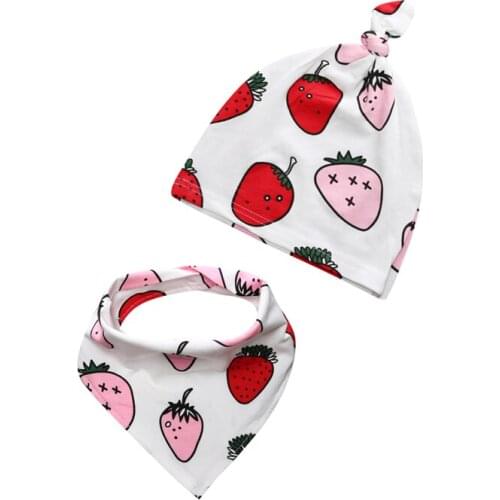 2 pcs. / Lot Childrens Caps Luvable baby scarf fruit and animal Printed Baby Hats and bib for newborns Baby Accessories AP-015