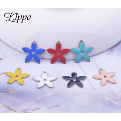 28pcs 15mm Double Faced Enamel Flower Charms Copper Enamel Pendant Diy Earring Jewelry Accessories