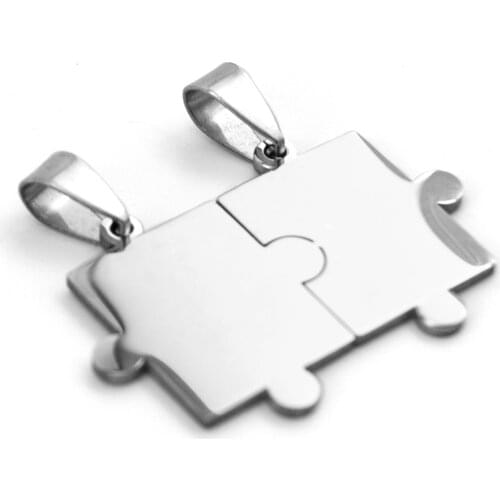 50pcs DIY jewelry high polish Piece jigsaw puzzle tags charms Pendant stainless steel Necklace for men women wholesale price