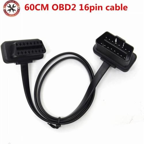 60CM Flat+Thin As Noodle OBD 2 OBDII OBD2 16Pin Male to Female ELM327 Diagnostic Extension Cable Connector
